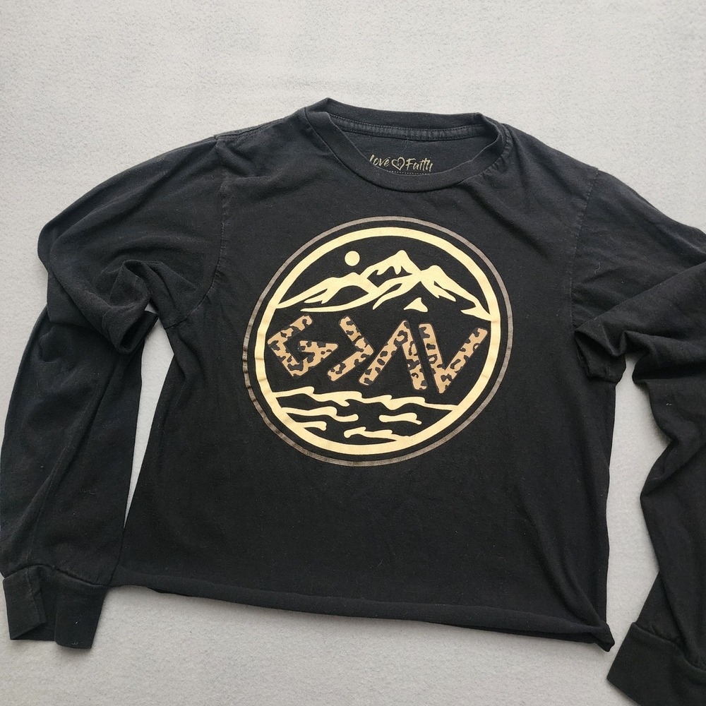 Love & Faith Womens M Christian Faith Black Crop Top Long Sleeve Graphic Shirt